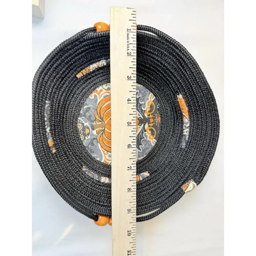 Small Handmade Halloween Coiled Fabric Rope Basket Jack O Lantern Bowl